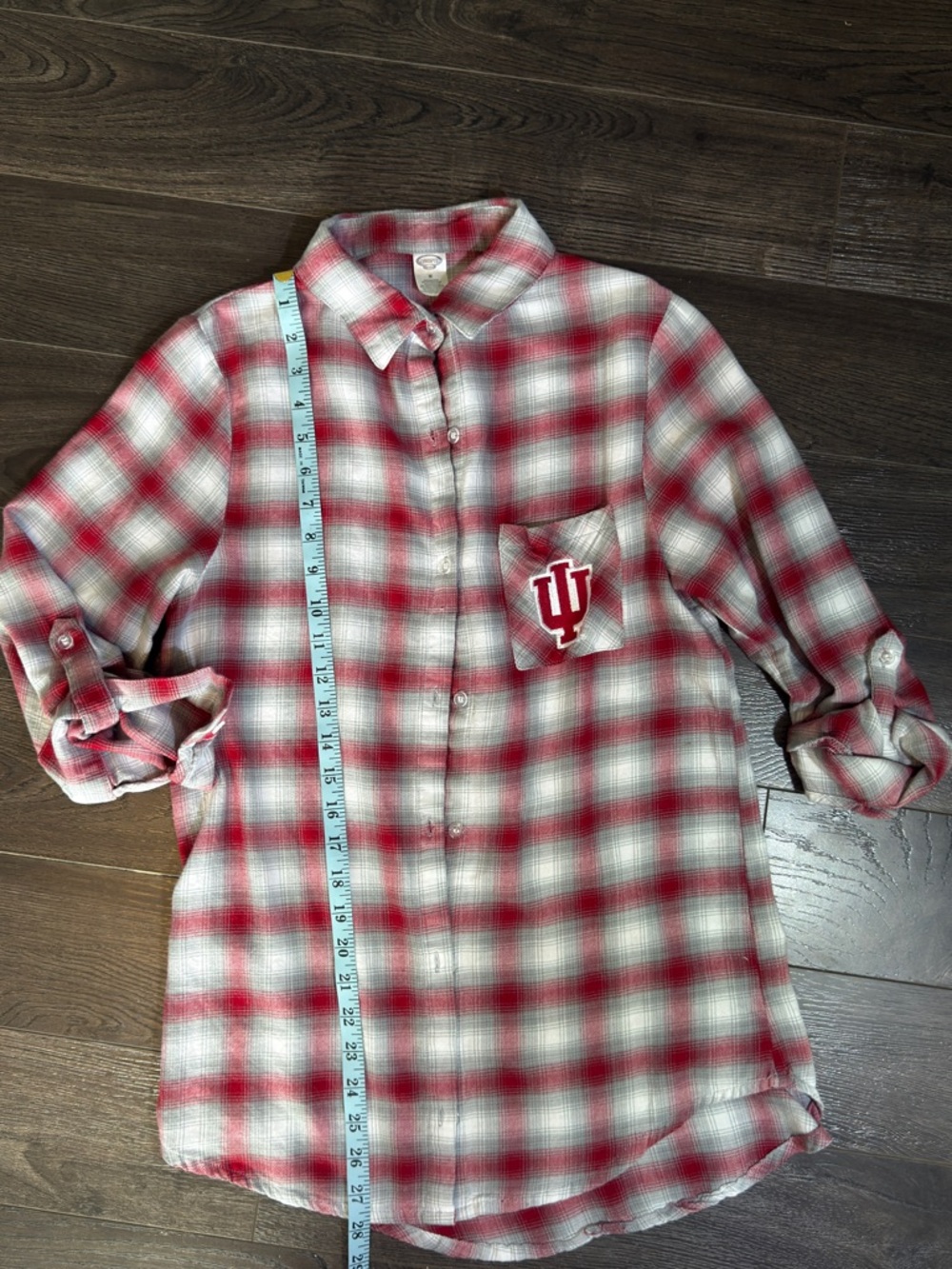 Women's IU (Indiana University) Plaid Button-Down Shirt with Chest Patch